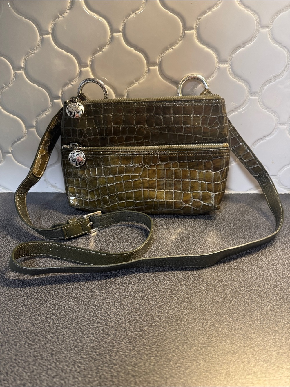Olive Croc-Embossed Crossbody Bag by Brighton